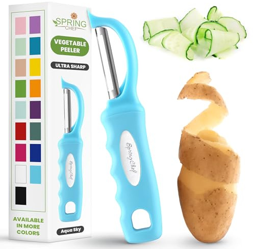 Spring Chef Premium Swivel Vegetable Peeler, Soft Grip Handle and Ultra Sharp Stainless Steel Blades - Perfect Kitchen Peeler For Veggie, Fruit, Potato, Carrot, Apple - Aqua Sky