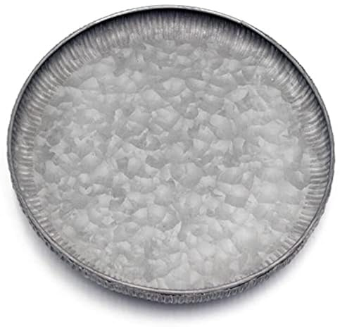 Funerom 25 cm Round Galvanized Metal Tray Decorative Tray Corrugated Edges | Decorative Tray corrugated edges
