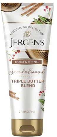 Jergens Vanilj sandelträ kroppssmör, berikad med vanilj och sandelträ, eterisk olja, för alla hudtyper, 7 flytande uns