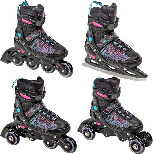 RAVEN 4in1 Inline Skates Pattini in linea Triskates Pattini a rotelle/da ghiaccio per bambini, adulti, ragazze e donne regolabili (Allure, 31-35 (20,5cm-23cm))