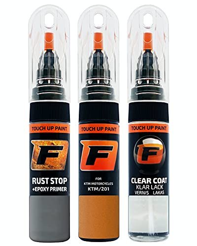FIRANTO stylo peinture de voiture pour KTM Motorcycles KTM/201 Orange réparation couleur voiture 3 en 1, rayures stylo retouche peinture 15ml avec pinceau, apprêt, laque