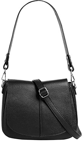 Cluty Umhängetasche echt Leder Damen | Made in Italy | Handtasche mit Deckelklappe | elegante Crossbody Bag mit Henkel | 021318