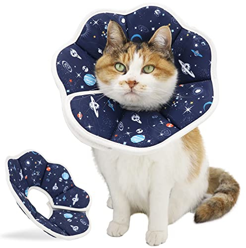 QIYADIN Soft Cat Cone, Adjustable Recovery Collar After Surgery to Prevent Licking Wound, Protective Cat Neck Cone, Comfortable Pet Elizabethan Collar for Cats Kittens and Puppies (S)