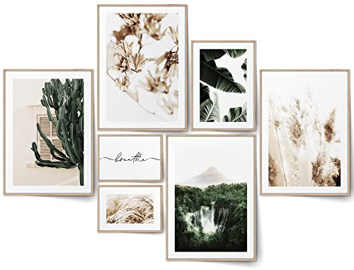 BLCKART Botanic Green, beige, affischset, tryckt på båda sidor, vardagsrum, dekorativa bilder, collage, väggdekoration, bildvägg modern