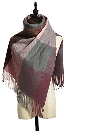 HGJH Schal,Winterschals Rosa Grau Weicher Warmer Schal Dicke Decke Große Gitterquaste Modeschal Langer Großer Winterschal Trendige Stola-Schals Für Frauen Mädchen