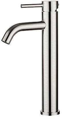 Ibergrif Tall Basin Mixer Tap, Bathroom Sink Mixer Tap, High Rise Single Lever Brushed Nickel, Stainless Steel M11203A