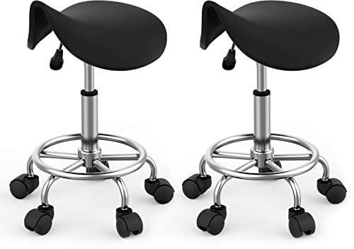 VIVOLILV Ergonomischer Sattelhocker,Sattelhocker Sattelstuhl Sattelhocker Rollhocker Drehhocker Praxishocker Arbeitshocker Bürohocker Hocker mit höhenverstellbaren 5 Rollen für Wohnzimmer (Schwarz)
