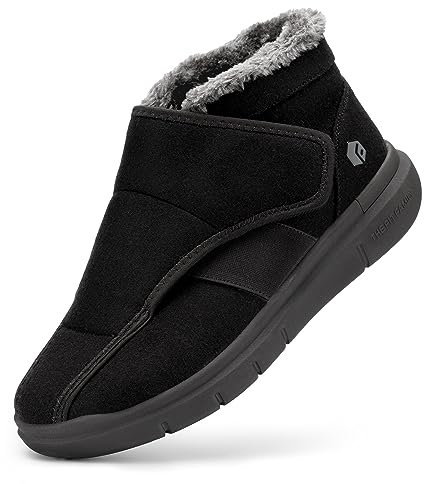 FitVille Extra Weit Winterstiefer Herren mit Klettverschluss Winterschuhe Warme Stiefel Seniorenschuhe Rutschfeste Gesundheitschuhe Pflegeschuhe Winter Shoes für Breite Füße Schwarz EU 45 X-Weit