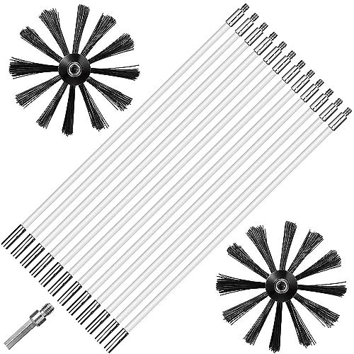 Junhui Kit Brosse Nettoyage Cheminée, Cheminées Brosse Kit de Ramonage avec 12 Tiges Flexibles de 410mm, 2 Têtes de Brosse Ø150mm et 1 Tige Hexagonale pour Tuyaux de Chaudière Tuyaux de Ventilatio