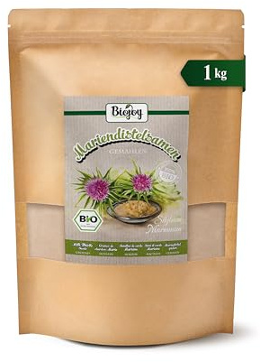 Biojoy Ekologiska malda mariatistelfrön, mariatistelpulver, 1 kg | Mariatistelmjöl från Bulgarien, Silybum marianum L.