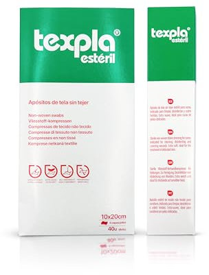 Texpol - Apósitos Estériles de Tejido Sin Tejer - Caja de 40 Unidades (8 Sobres de 5 Apósitos de 10x20, Perfectos para el Cuidado Médico y de Heridas en Casa, Hipoalergénicos