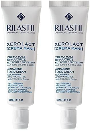 Rilastil Xerolact Crema de Manos, Hidratante y Reparadora, de Óptima Absorción, para Manos Muy Secas, Agrietadas y Dañadas, para Piel Sensible, con Manteca de Karité, Hipoalergénico, 30 ml