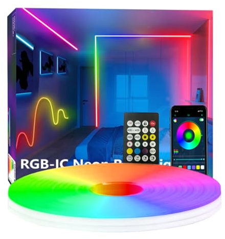 httpsmp 5m Neon Rope Lights,RGB+IC Flexible Led Strip Lights Control with App/Remote,Chase Mode Rope Lights,IP67 Outdoor Waterproof,Music Sync Light Strip for Bedroom