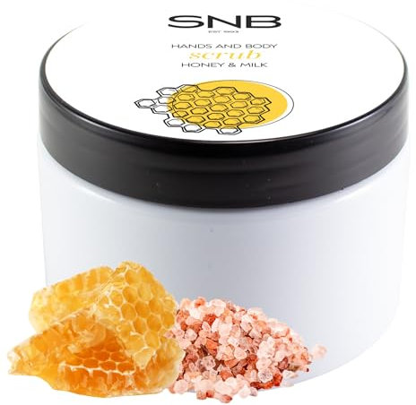 SNB Professional scrub per il corpo e le mani con sale dell'Himalaya, miele e latte 300 ml – esfoliante delicato per la pelle liscia – Con lanolina, burro di karitè, estratto di polline d'api e
