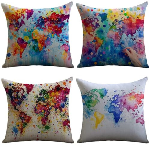 Cuscini Esterno Colorato Federe Cuscini Divano 70x70cm Cuscino Divano Mappa Velluto Copricuscini Decorativi Doppia Faccia Stampa Fodera per Cuscino per Sedia Camera Letto Esterni Giardino JL-303