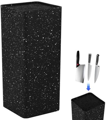 Ceppo portacoltelli senza coltello, quadrato, universale, con lamelle flessibili, supporto per coltelli, nero, per 5-8 coltelli di ogni tipo, 22,6 x 9,8 x 9,8 x 9,8 cm