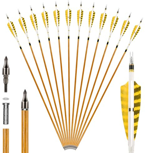 SERfawnCH 12 Carbonpfeile mit Naturfedern 31 Zoll für Bogenschießen Erwachsene Recurvebogen und Traditionelle Bögen