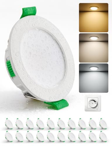 HOMEOW Inbyggd LED-downlight, möjlighet att dimma, 4 W inbyggda spotar för inomhusbruk, varmt vitt 2700K, naturligt vitt 4000K och kallt vitt 6000K, stieröga IP44 badrum, öppning 55-68 mm, mycket