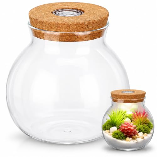 Gatuida Terrarium Jar with LED Light Glass Micro Landscape Bottle Fish Tank | High Borosilicate Glass DIY Jar for Moss, Plants and Small Fish, 360 Degree View, Smooth Surface, Easy Clean, Home Decor