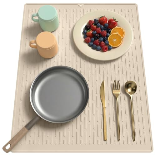 Tappetino Per Lavastoviglie 40 X 50 cm Con Scanalature Integrate, Tappetino Drenante In Silicone, Resistente Al Calore E Facile Da Pulire, Multiuso, Per Piano Di Lavoro/Lavello Della Cucina (Beige)