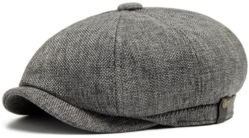 MCWTH Men's 8 Panel Newsboy Cap Vintage Tweed Cap Gatsby Ivy Golf Cabbie Hat Dark Grey
