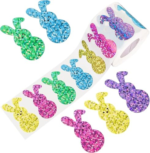 1 Rotolo di Adesivi Pasqua Motivo a Coniglietto Colorato Carta Laser Decorazioni Pasquali Adatto per Il Fai Da Te, Da Attaccare Su Uova di Pasqua o Confezioni