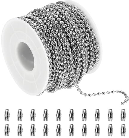 PATIKIL Ball Beads Chains, (20m 2mm), 304 Stainless Steel Dog Tag Chain Keychain Beaded Extension with 50pcs Ball Chain Connectors, Suit for - Jewelry Making/Hanging Decoration