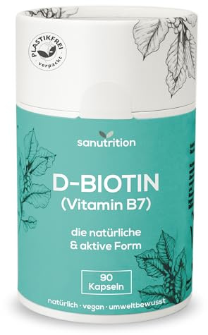 D-Biotin Kapseln | Hochdosiert mit 10 mg pro Kapsel | Monopräparat aus reinem D-Biotin (Vitamin B7) | Keratinbildung für Haut, Haare, Nägel | Natürlich mit Kokosmilchpulver | In der Papierdose