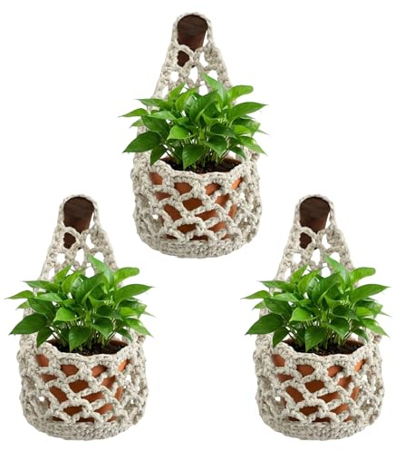 Vauki 3 colgantes colgantes de macramé, macetas colgantes para plantas de macramé, macetas colgantes bohemias, cestas colgantes decorativas, jarrones de pared para plantas interiores y exteriores