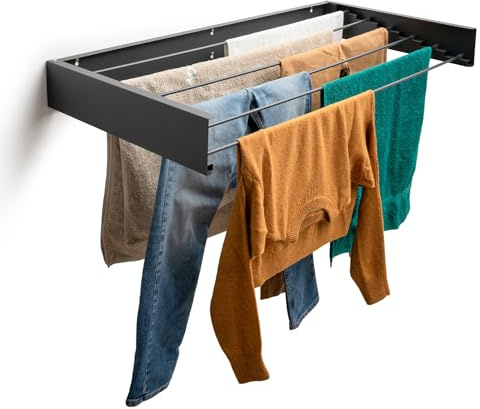 Foxydry Hide, väggmonterad torkställning, hopfällbar, platssparande 117 cm | av stål, infällbar, hopfällbar, platsbesparande, för inomhus och täckt utomhus, bär 25 kg, antracit