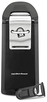 Hamilton Beach Smooth Touch Electric Automatic Can Opener Easy Push Down Lever, For All Standard-Size and Pop-Top, Extra Tall, With Bottle Opening Accessory and Built-In Knife Sharpener, Black