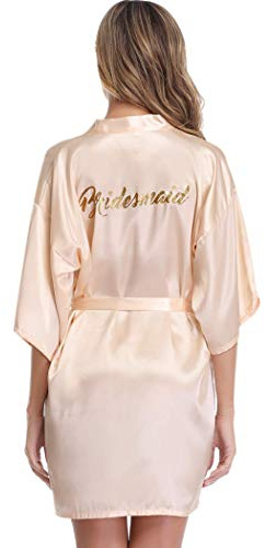 Vlazom Peignoir Femme Kimono de Mariée Satin Robes de Chambre Bridesmaid | Kimono Satiné Luxueux, Idéal pour Mariée et Demoiselles, Parfait pour les Préparatifs de Mariage, Tissu Fluide et Élégant