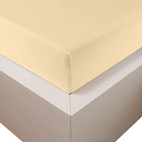 Traumschloss Spannbetttuch »Premium Plus« Mako Baumwolle mit Lyocell & Elasthan | Edel-Jersey | wärmt im Winter & kühlt im Sommer | Natur | 180-200x200-220cm