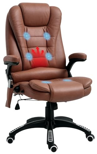 Vinsetto Massage Office Chair with Lumbar Heating, Microfiber Cloth Executive Computer Desk Chair with High and Reclining Back, Tilt Function, Adjustable Height, Padded Armrests, Brown