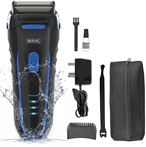 Wahl Clean and Close, Men’s Shaver, Electric Shavers for Men, Beard Shaving, Face Shaver, Flex Foil, Waterproof, Easy Clean, Rubber Grip, LED Power Display, Black and Blue