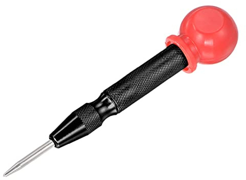 uxcell Punzón central automático, 5 pulgadas con resorte, marcador de agujero central, herramienta manual ajustable, negro con tapa para madera y plástico