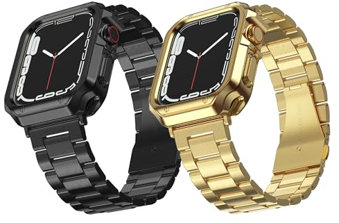 MRYUESG Designad för Apple Watch, armband för i-Watch Series 9, 8, 7, 6, 5, 4, 3, 2, 1, SE, rostfritt stål metallkedja med TPU-fodral, smartwatch länkarmband, 45 mm, 44 mm, 42 mm, 41 mm, 40 mm, 38 mm