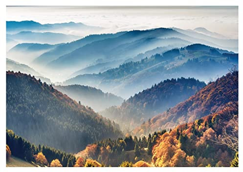 Fototapete Berge 3D Effekt Panorama Landschaft Natur Wald - inkl. Kleister - für Wohnzimmer Schlafzimmer Flur Vlies Tapete Wandtapete Vliestapete Motivtapeten Montagefertig (368x254 cm)