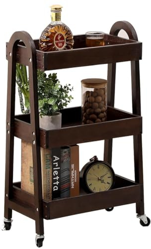 3 Tier Rolling Craft Cart Slim Rolling Storage Cart Wooden Cart on Wheels Bathroom Organizer Rolling Utility Cart Mobile Shelving Unit for Kitchen Bathroom Laundry Narrow Places (Black)
