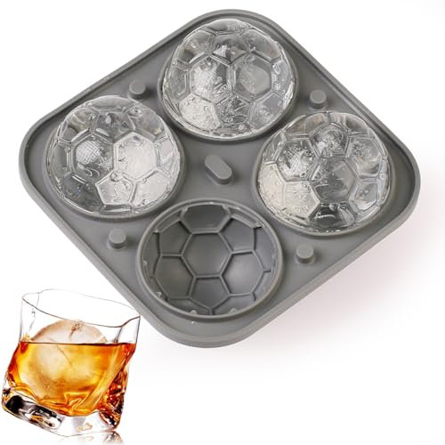 Stampi per ghiaccio per whisky, 5,1 cm a forma di palla da calcio grande in silicone per uso alimentare, con coperchio a imbuto facile da aggiungere acqua e rilasciare