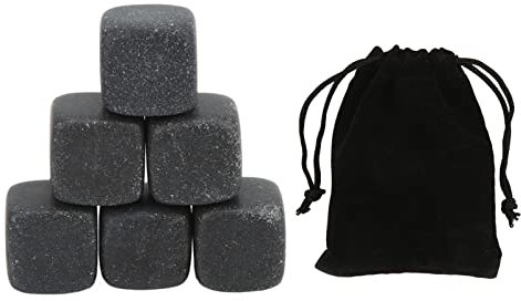 Juego de Piedras de Whisky de Basalto, Bolas de Cubitos de Hielo de Metal Reutilizables, Enfriador de Vino de Rocas Refrigerantes Recongelables con Bolsa de Almacenamiento, Bolas de Enfriamiento(6)