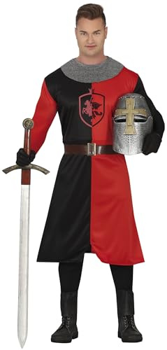 FIESTAS GUIRCA Disfraz Caballero Medieval Hombre - Guerrero Rojo y Negro - Disfraz Histórico Hombre Talla L 52-54