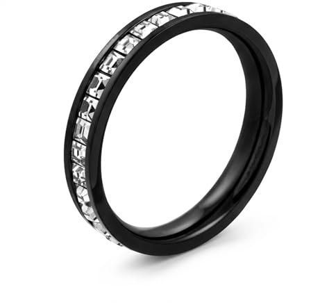 meditoys · Bague en acier inoxydable pour femmes · Bague en acier inoxydable en noir avec cristaux scintillants · Aspect noble et de haute qualité · Largeur 4 mm, 60
