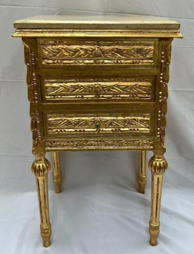 Casa Padrino mesita de Noche Barroco Oro Antiguo/Crema - Cómoda de Estilo Barroco Hecha a Mano con 3 cajones - Muebles barrocos - Muebles de Dormitorio en Estilo Barroco
