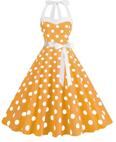 maxToonrain Abito da donna anni 50 a pois, vintage 1950, abito da cocktail, da sera, da festa, abito elegante per adulti, S