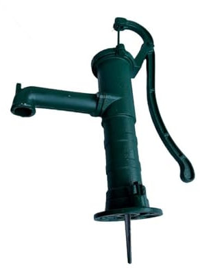Temesso große gusseiserne Handschwengelpumpe, Handpumpe, Schwengelpumpe, Brunnenpumpe, Gartenpumpe, Wasserpumpe, Pumpe in moosgrün