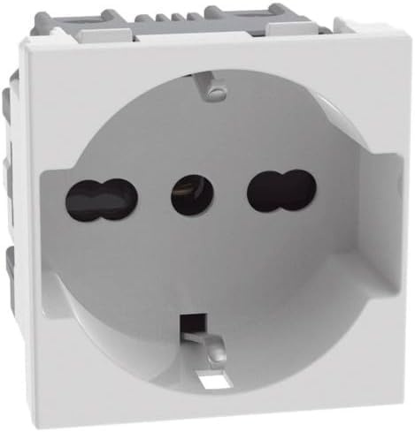 BTICINO MatixGO Presa di corrente universale 2 moduli Bianco SJW4140A16F Presa flat standard tedesco e italiano, interasse 19 mm e 26 mm