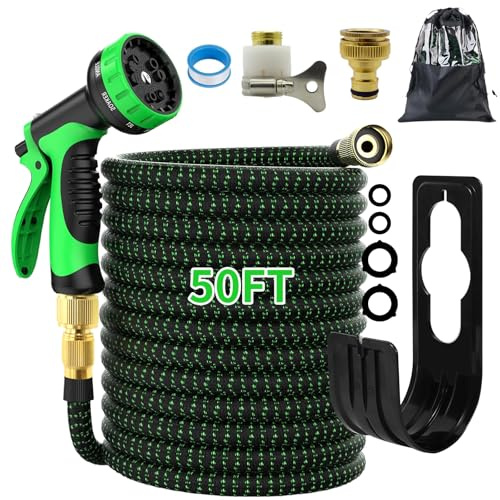 GLINKADO Tuyau Arrosage Extensible 15M/50FT, Tuyau d'arrosage Extensible avec Pistolet à 10 fonctions adaptable 1/2’’ et 3/4’’, Flexible pour Jardin Pelouse Arrosage, Nettoyage Laver la Voiture