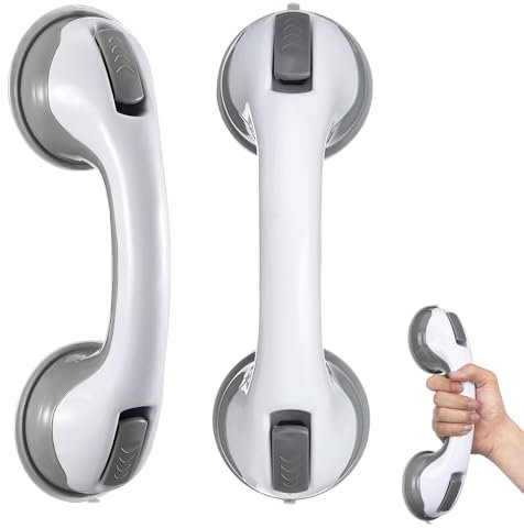 Pamtns 2 Piezas Agarraderas Baño para Mayores Asa de Seguridad para Baño con Ventosas Asas para Ducha Sin Taladrar Portátil Barra de Ducha Asidero Ducha Asa Ventosa Seguridad Antideslizante Gris