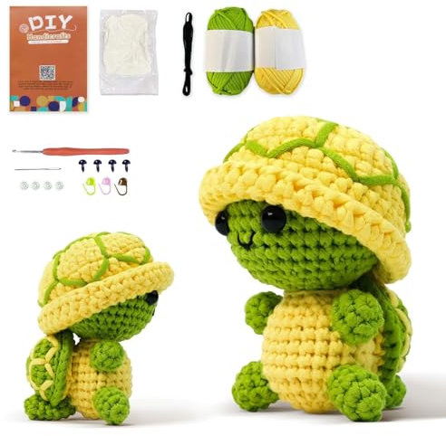 LYKTRIX Häkelset Tiere,HäKel Set AnfäNger,Tiere Häkeln Set mit Anleitung,Geeignet für Erwachsene und Kinder, die das Häkeln Lernen-Schildkröte